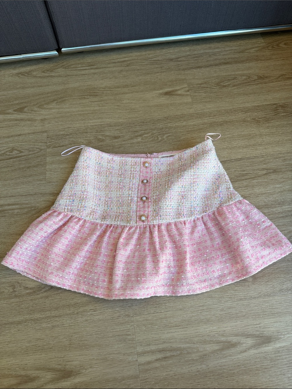 Amanda Uprichard Pink Tweed Ruffle Hem Mini Skirt